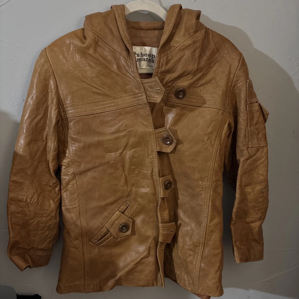 Sheep Mates Butterscotch Leather Jacket With Unique Button Design